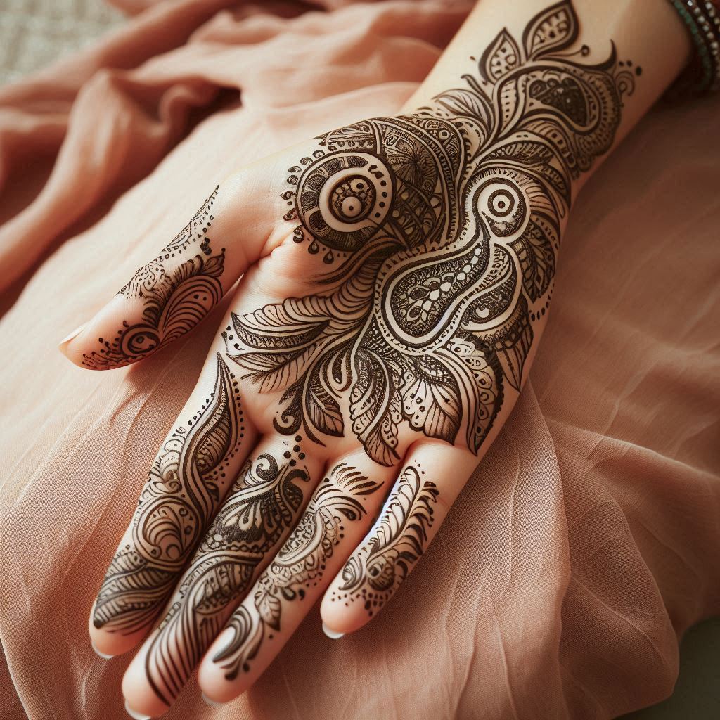 Paisley and Leaf Pattern Mehndi Design